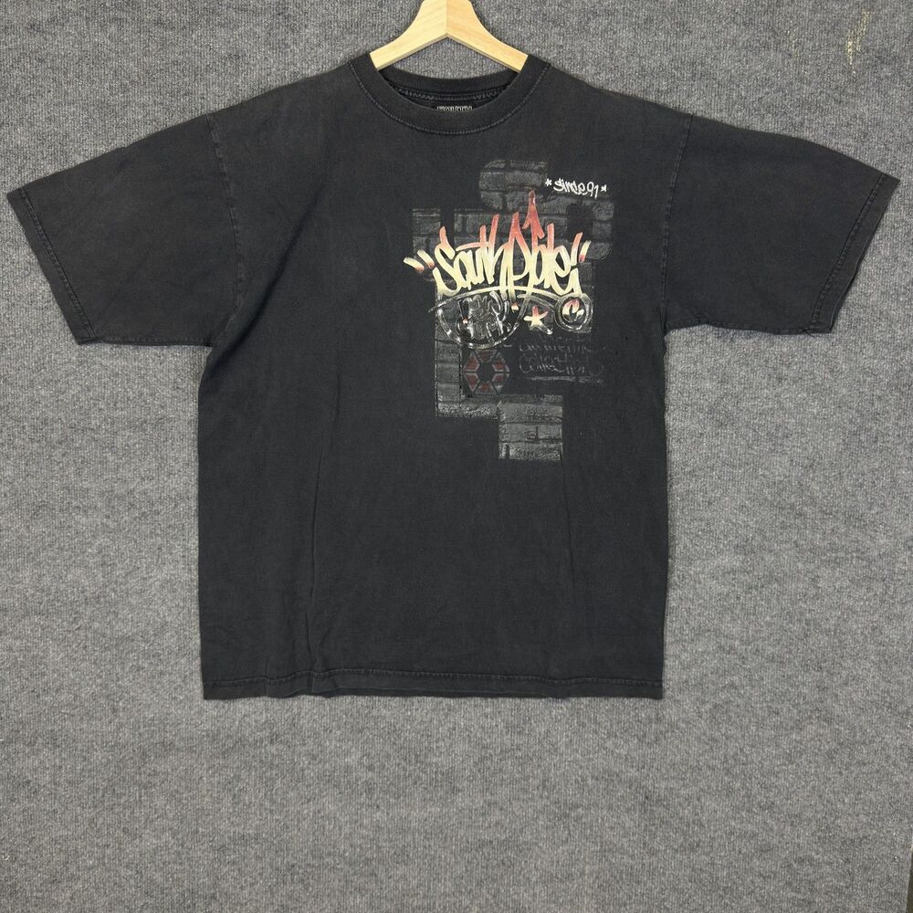 South Pole Mens Vintage Y2K Graphic T Shirt Size L Black Hip Hop Streetwear